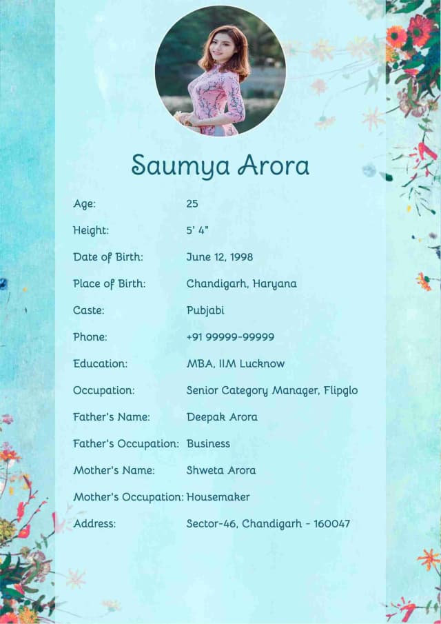 pastel marriage bio data template in english language
