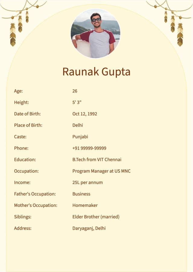 pebble marriage bio data template in english language