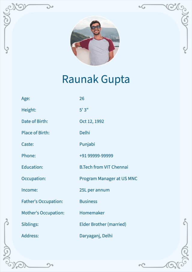 sky marriage bio data template in english language